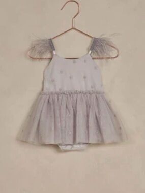 Noralee Poppy Dress Storm Gray Tulle Baby Girl 12 Months Formal Feathers Party
